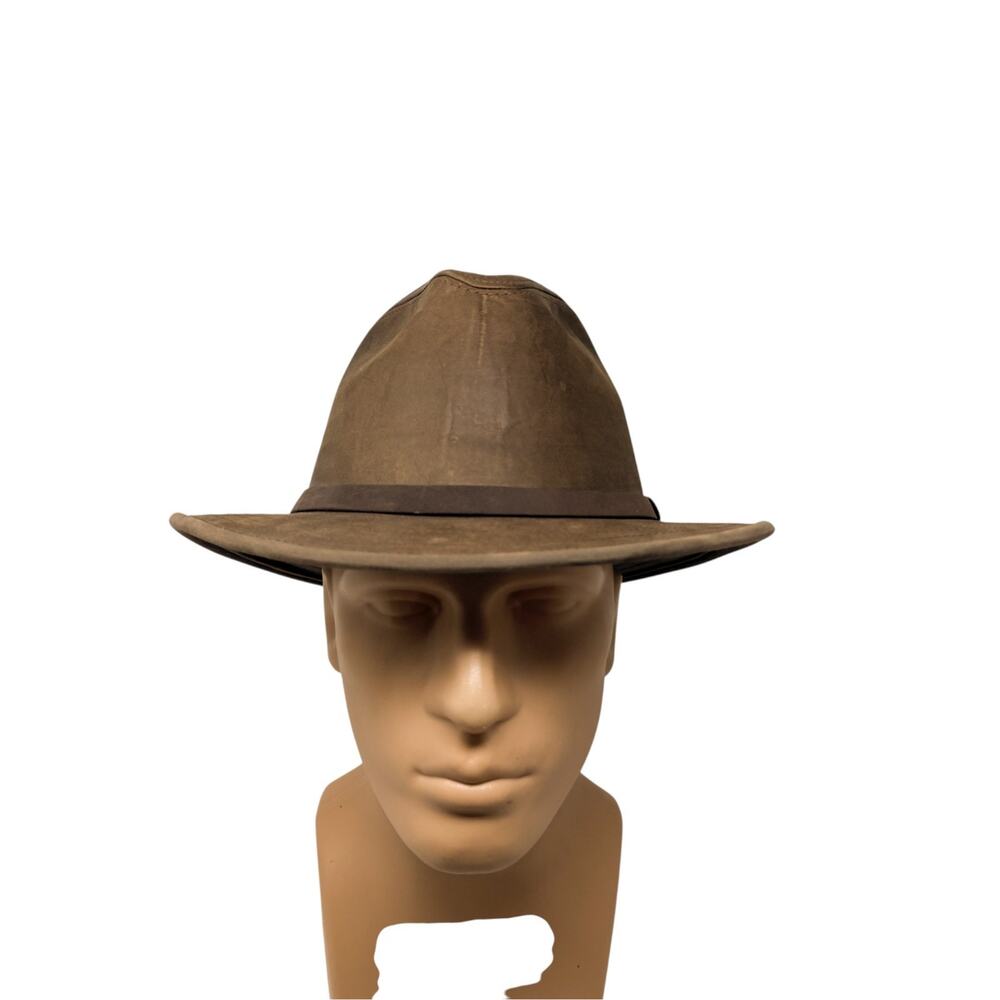 Adventure Bound Brown Leather Outback Hat USA Made Snap Brim Vents Hip Large L